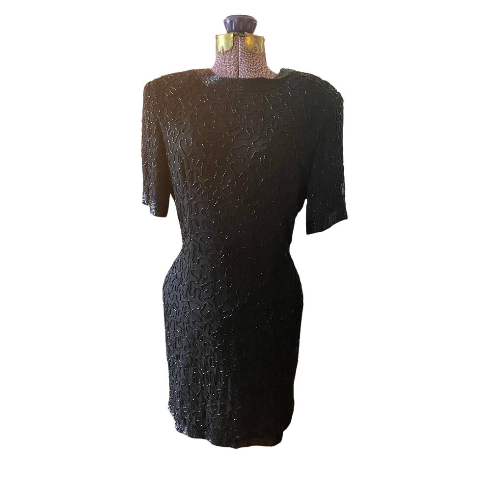 Stenay Black Beaded Dress 100% Silk Vintage Size 10